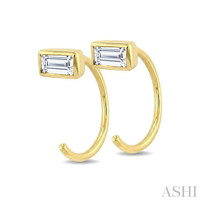 Emerald Shape Bezel Set Petite Diamond Huggie Earrings