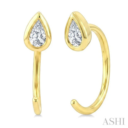 Pear Shape Bezel Set Petite Diamond Huggie Earrings