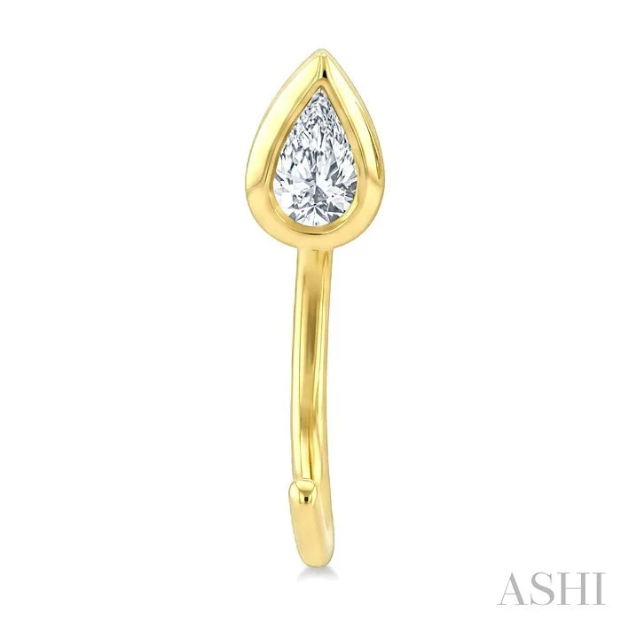 Pear Shape Bezel Set Petite Diamond Huggie Earrings