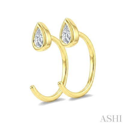 Pear Shape Bezel Set Petite Diamond Huggie Earrings