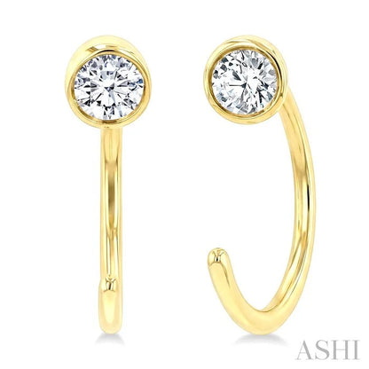 Round Bezel Set Petite Diamond Huggie Earrings