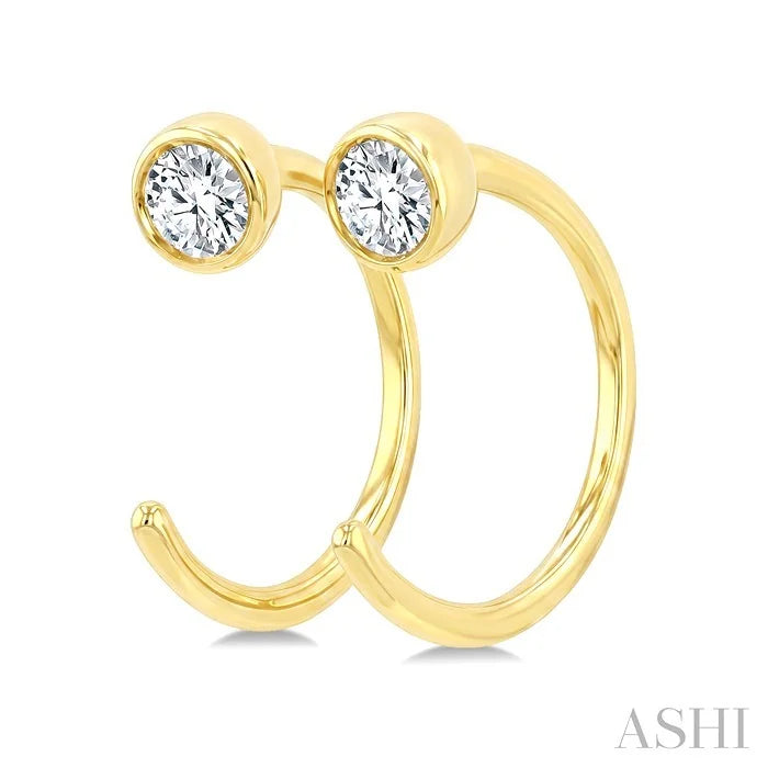 Round Bezel Set Petite Diamond Huggie Earrings