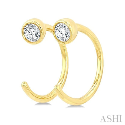 Round Bezel Set Petite Diamond Huggie Earrings