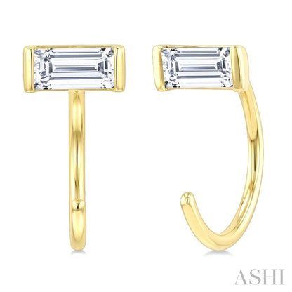 Emerald Shape Petite Diamond Huggie Earrings