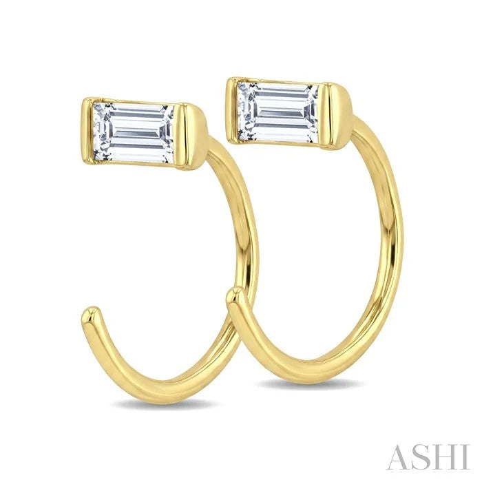 Emerald Shape Petite Diamond Huggie Earrings