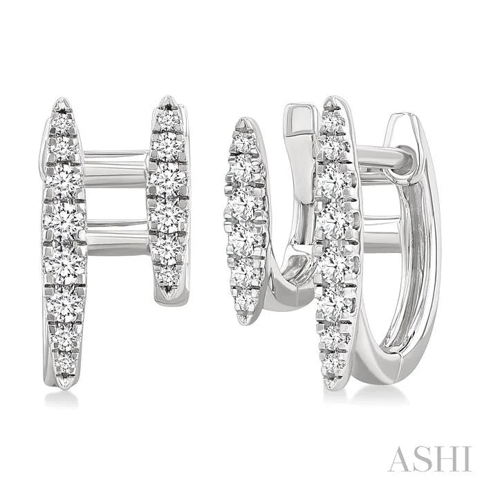 Double Row Petite Diamond Huggie Fashion Earrings