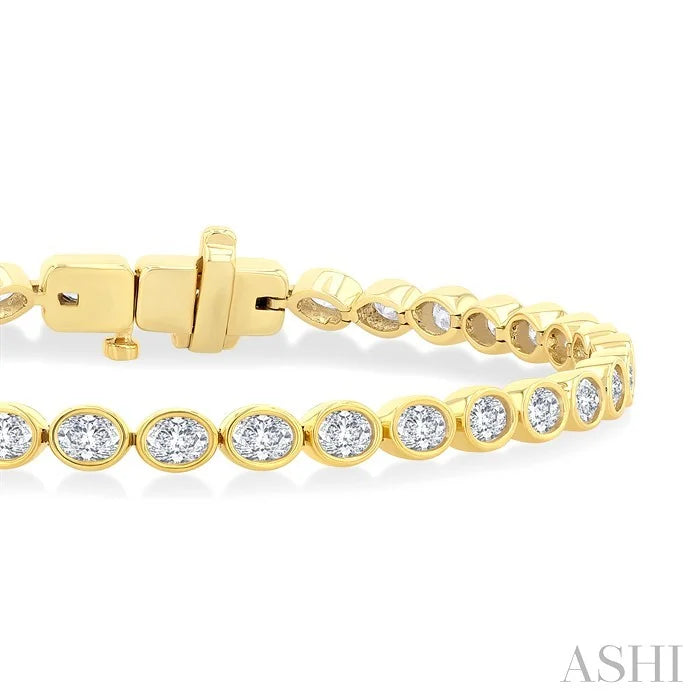 Oval Shape East-West Bezel Set Diamond Tennis Bracelet