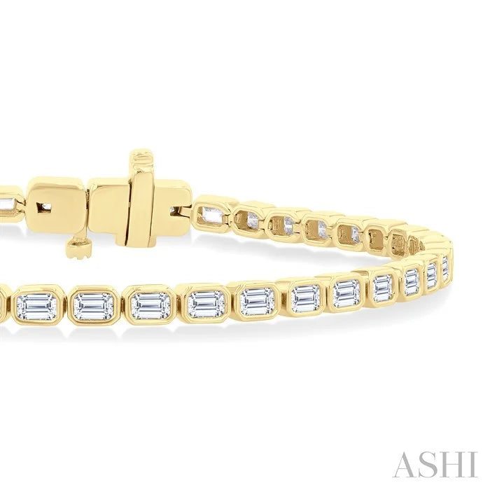 Emerald Shape East-West Bezel Set Diamond Tennis Bracelet