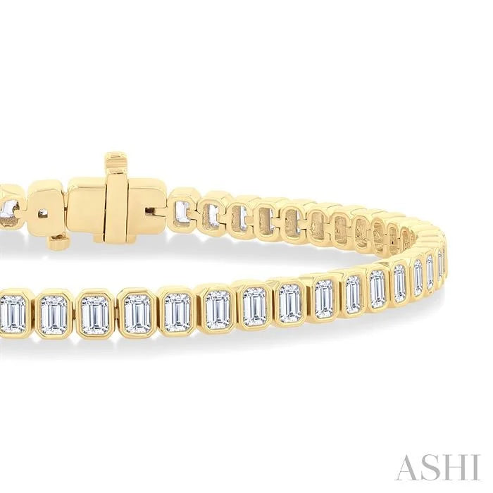 Emerald Shape North-South Bezel Set Diamond Tennis Bracelet
