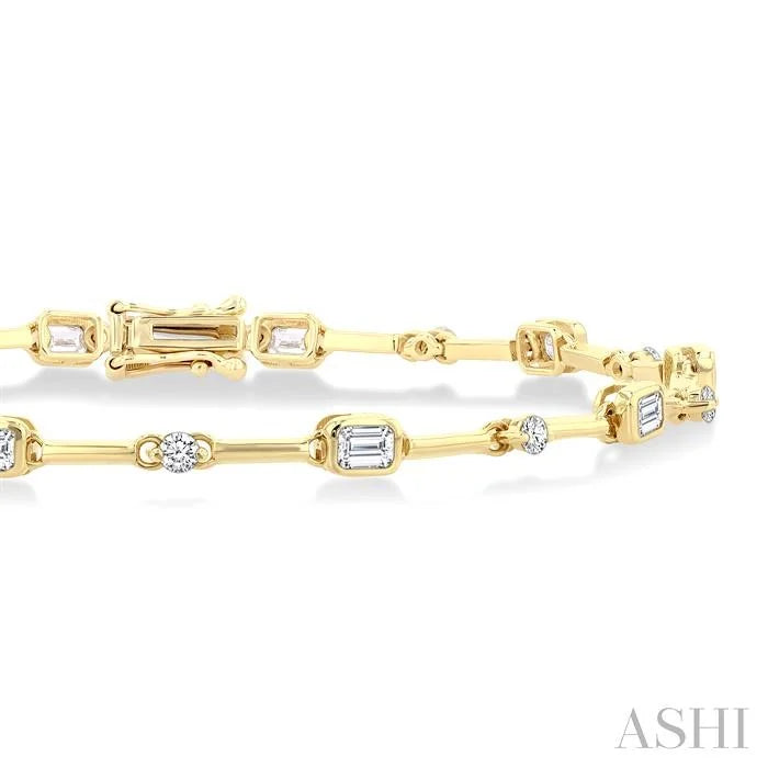 Emerald Shape Bezel Set Diamond Bracelet