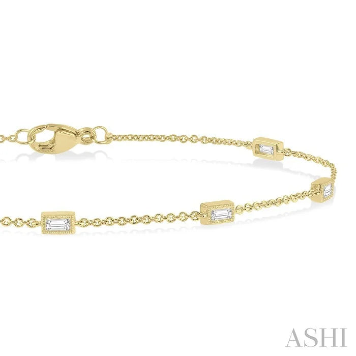 Petite Baguette Diamond Station Fashion Chain Bracelet