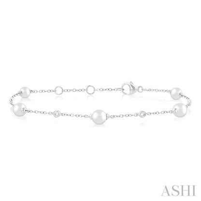 Pearl & Diamond Station Chain Bracelet