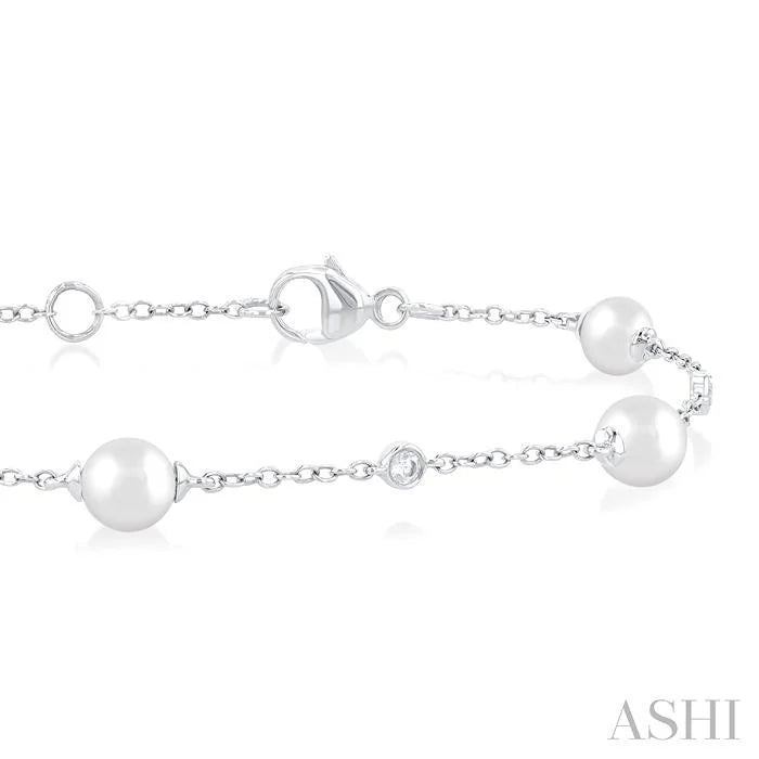 Pearl & Diamond Station Chain Bracelet
