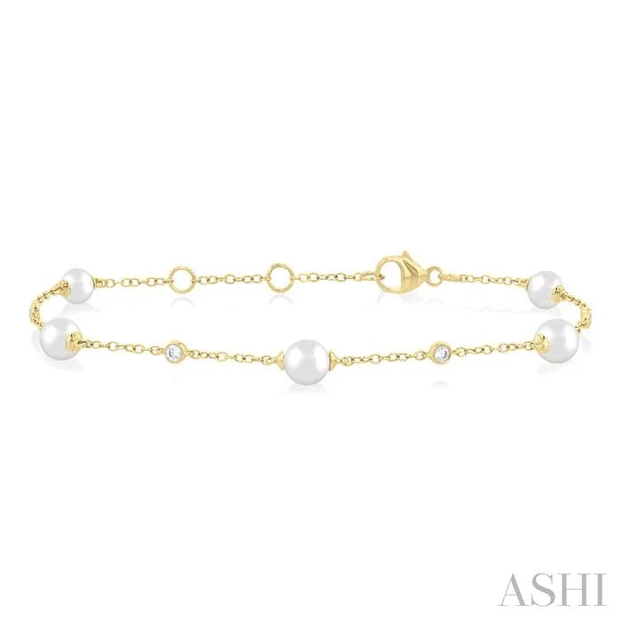 Pearl & Diamond Station Chain Bracelet