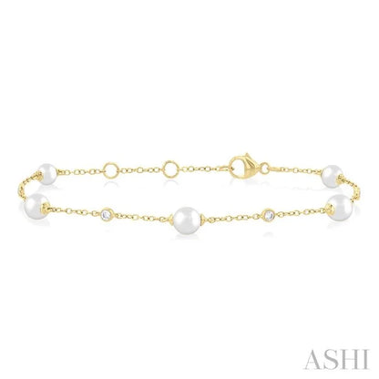 Pearl & Diamond Station Chain Bracelet