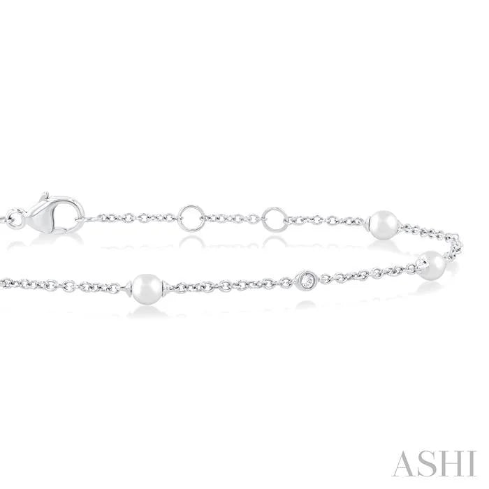 Pearl & Diamond Station Chain Bracelet