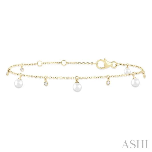 Pearl & Diamond Station Chain Bracelet