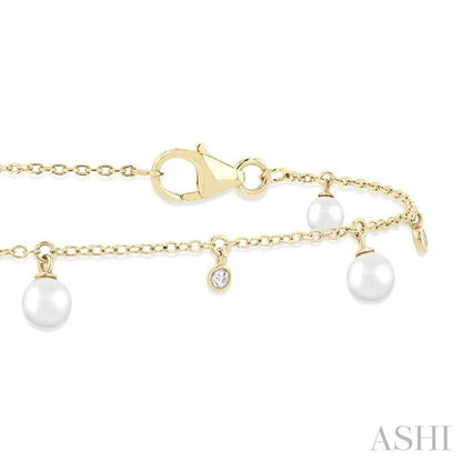 Pearl & Diamond Station Chain Bracelet