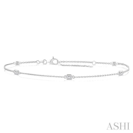 Princess Shape Diamond Station Chain Bracelet