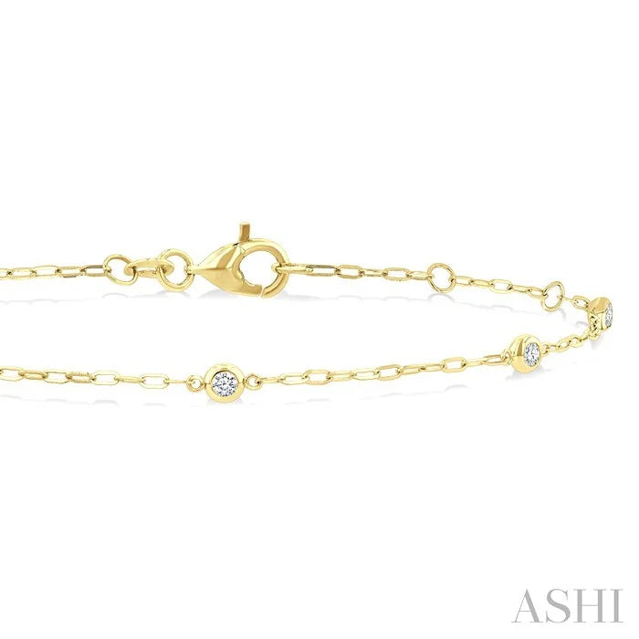 Round Shape Paperclip Diamond Station Chain Bracelet