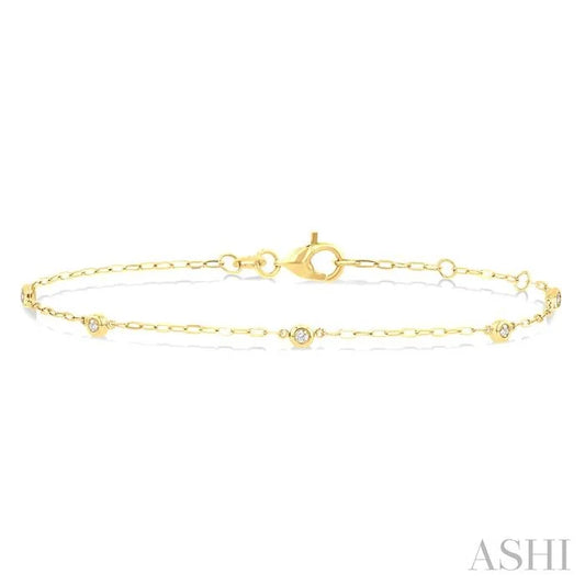 Round Shape Paperclip Diamond Station Chain Bracelet