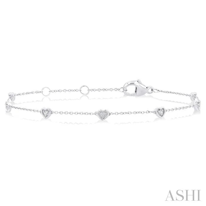 Heart Shape Bezel Set Petite Diamond Station Chain Bracelet