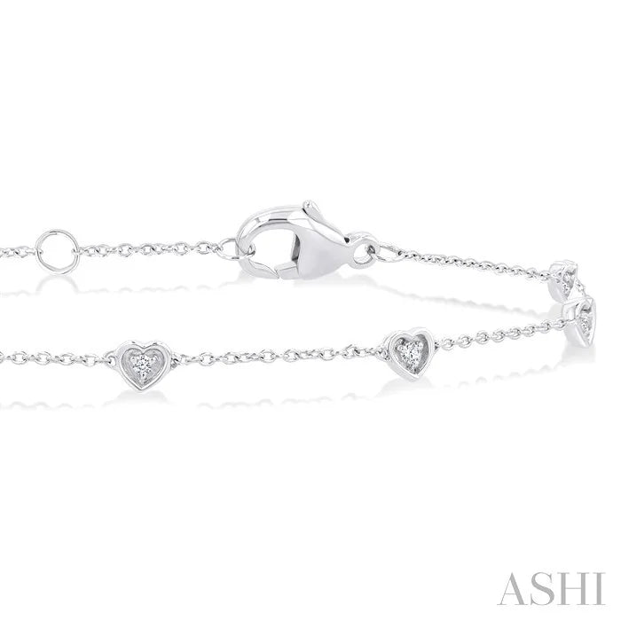 Heart Shape Bezel Set Petite Diamond Station Chain Bracelet