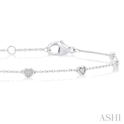 Heart Shape Bezel Set Petite Diamond Station Chain Bracelet