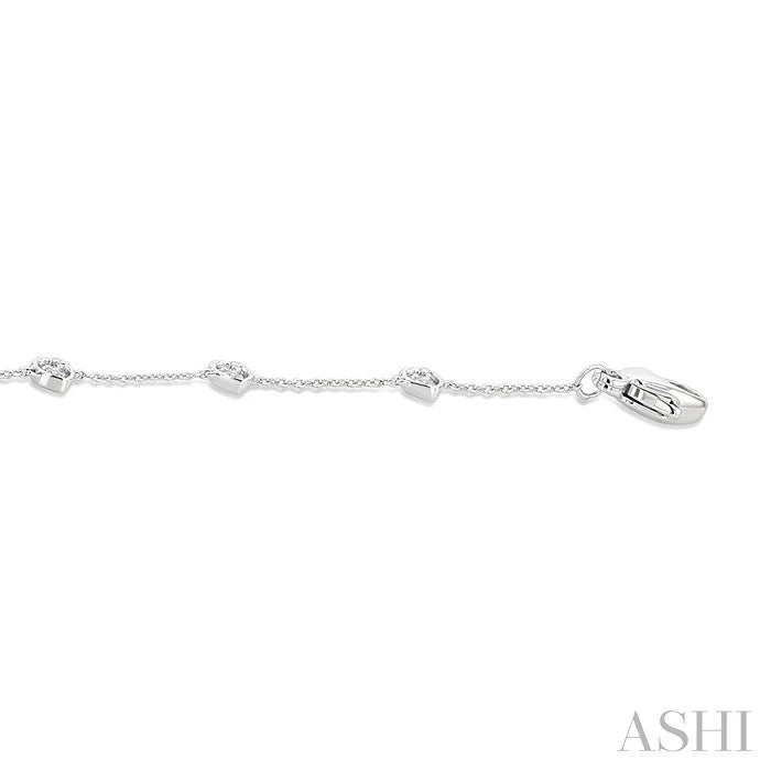 Heart Shape Bezel Set Petite Diamond Station Chain Bracelet