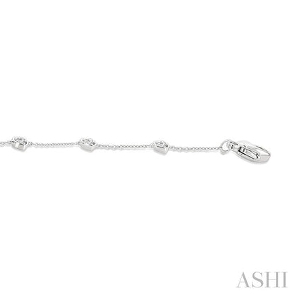 Heart Shape Bezel Set Petite Diamond Station Chain Bracelet