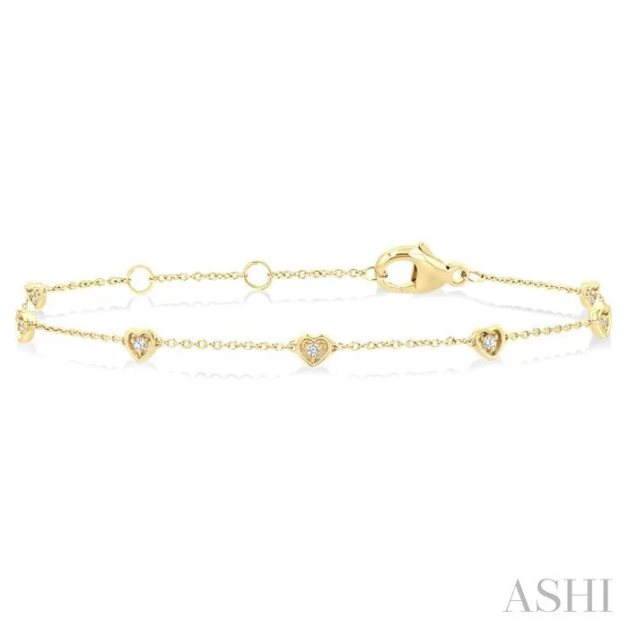 Heart Shape Bezel Set Petite Diamond Station Chain Bracelet