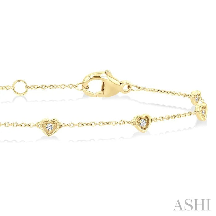 Heart Shape Bezel Set Petite Diamond Station Chain Bracelet