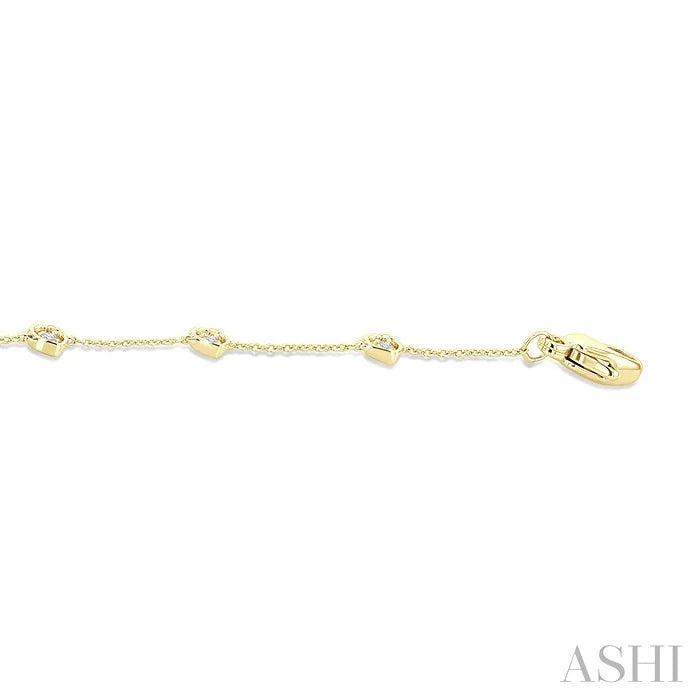 Heart Shape Bezel Set Petite Diamond Station Chain Bracelet