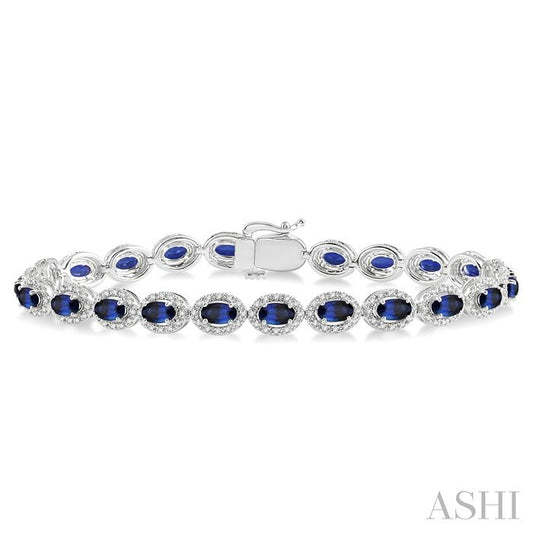 Oval Shape Gemstone & Halo Diamond Bracelet