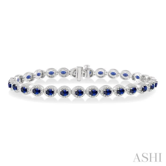 Oval Shape Gemstone & Halo Diamond Bracelet