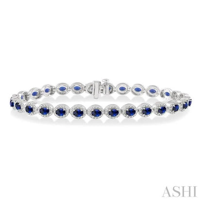 Oval Shape Gemstone & Halo Diamond Bracelet