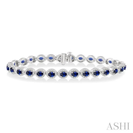 Oval Shape Gemstone & Halo Diamond Bracelet