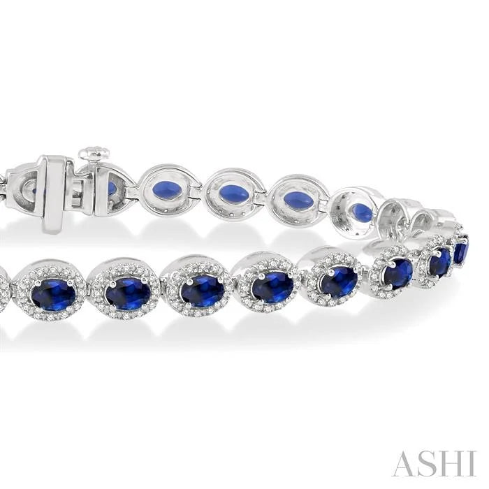 Oval Shape Gemstone & Halo Diamond Bracelet