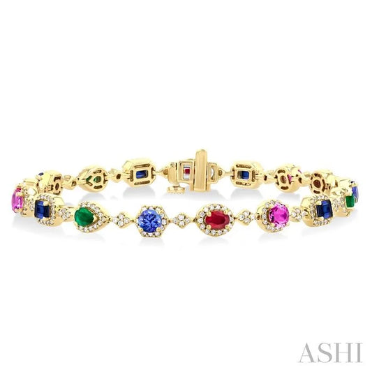 Mixed Shape Halo Gemstone & Diamond Bracelet