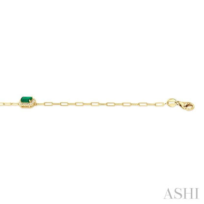 Emerald Shape Paperclip Gemstone & Halo Diamond Chain Bracelet