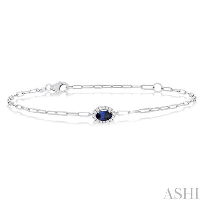 Oval Shape Paperclip Gemstone & Halo Diamond Chain Bracelet