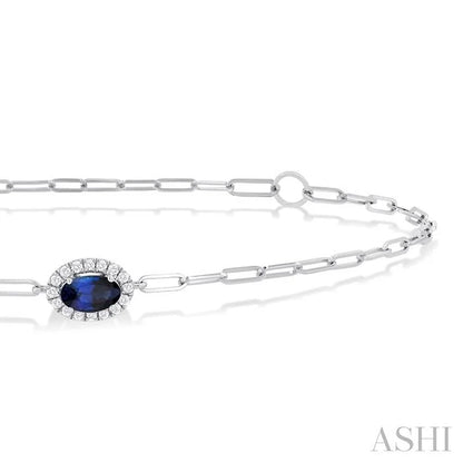 Oval Shape Paperclip Gemstone & Halo Diamond Chain Bracelet