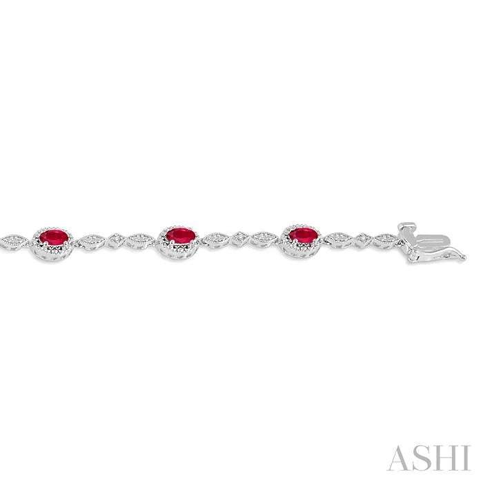 Oval Shape Gemstone & Halo Diamond Bracelet