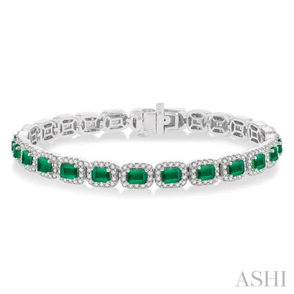 Emerald Shape Gemstone & Halo Diamond Bracelet