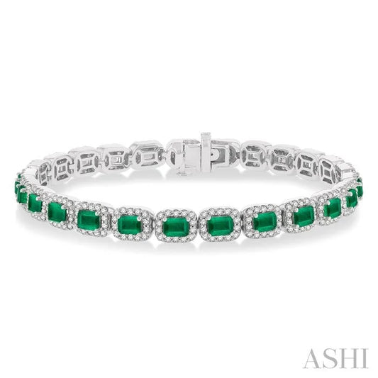 Emerald Shape Gemstone & Halo Diamond Bracelet