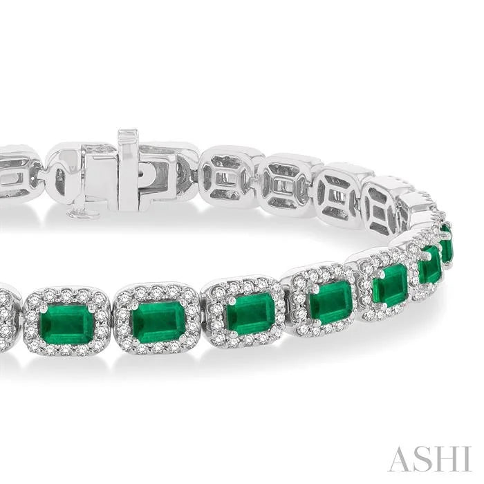 Emerald Shape Gemstone & Halo Diamond Bracelet