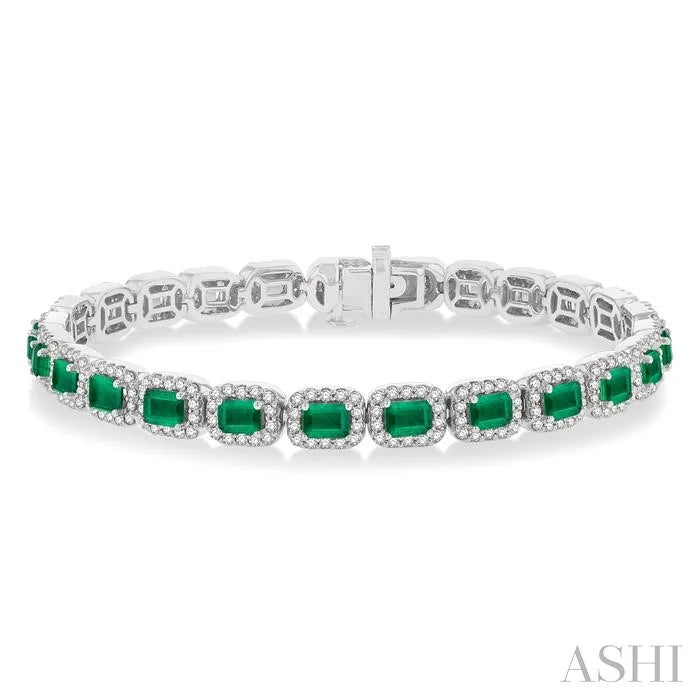 Emerald Shape Gemstone & Halo Diamond Bracelet