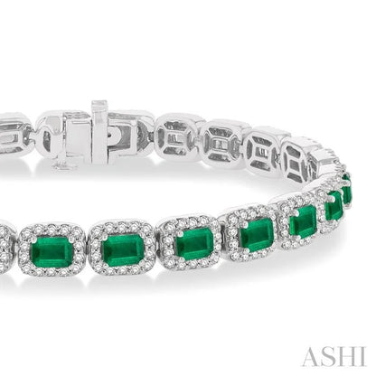 Emerald Shape Gemstone & Halo Diamond Bracelet