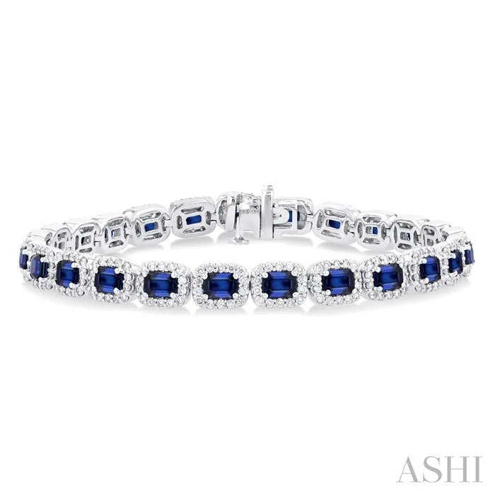 Emerald Shape Gemstone & Halo Diamond Bracelet