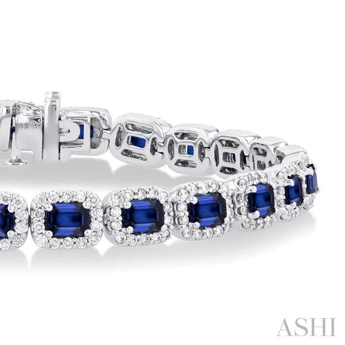 Emerald Shape Gemstone & Halo Diamond Bracelet